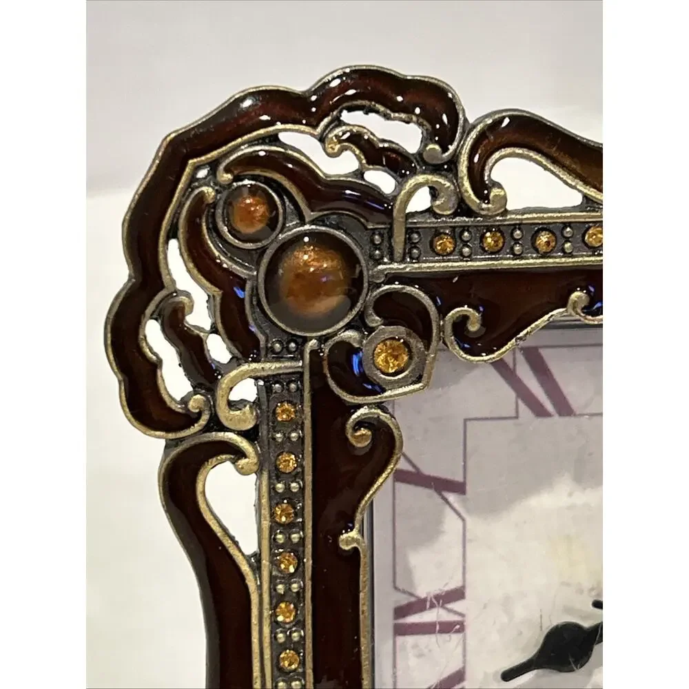 Quartz Table Clock Shontek Enamel Rhinestone Works READ